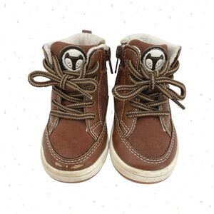 H&M Baby Shoes Brown Tan Faux Leather Boots Zip Lace Up Fall Fit Size 2.5-3.5